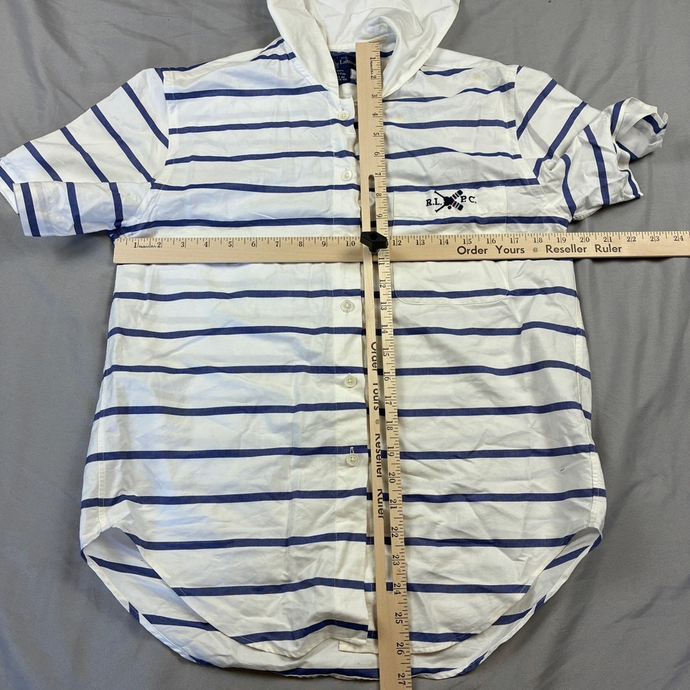 Ralph Lauren Button Up Women 4 White Blue Striped Peter Pan Collar RLPC Sailing - Picture 11 of 11